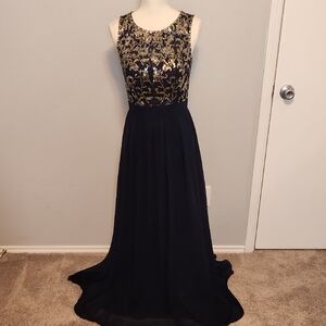 Gold Embellished Scoop Neck Maxi Dress